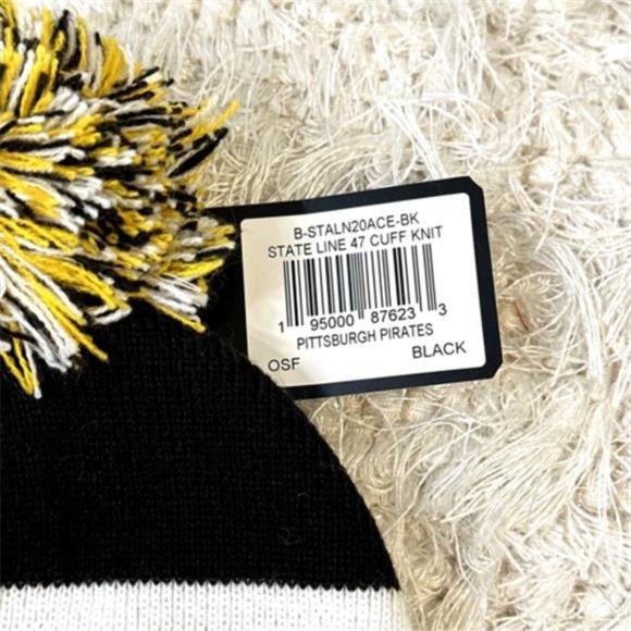 NEW Men's '47 Black Pittsburgh Pirates State Line Cuffed Knit Hat with Pom - Picture 3 of 10